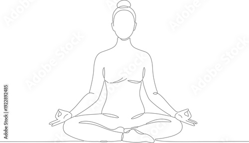 Minimalist One Line Drawing of Woman in Yoga Lotus Position Illustration