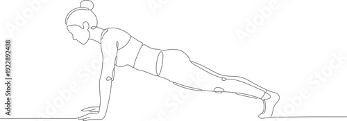 Continuous Line Drawing Sporty Woman Doing Plank Exercise Fitness Pose