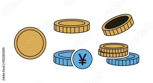 Won Coin Line art abstract colorful design illustration