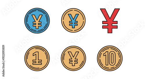 Yen Coin Line art abstract color composition illustration