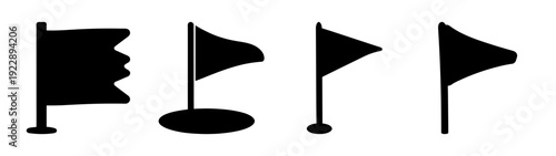 Golf flagstick direction arrows on putting green flat design vector illustration