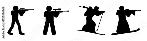 Biathlon Athletes Shooting and Skiing Silhouettes vector illustration
