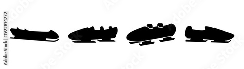 Bobsled Silhouettes in Various Positions Vector Illustration