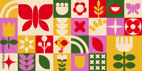 Spring floral geometric background. Vector botanical illustration