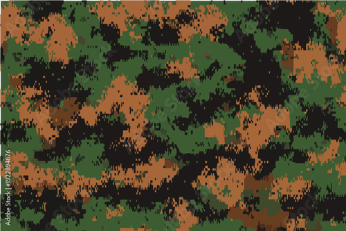 A flat digital camouflage pattern with earth tones, designed for military or army uniforms.Vector hunting camouflage background. Camo texture. Abstract
