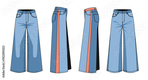 Wide Leg Jeans Line contemporary color design vector