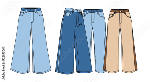 Wide Leg Jeans Line minimal digital color illustration
