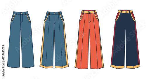 Wide Leg Trousers minimal bold color vector