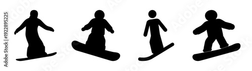 Snowboarders in Action Silhouette Set flat design vector illustration