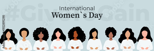 International Women s Day 8 March banner with diverse women. GiveToGain 2026