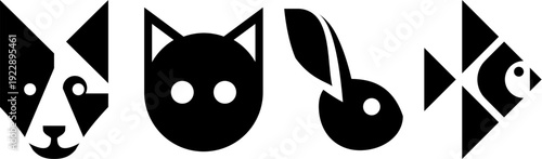 Minimalist geometric pet icons set for veterinary and pet shop branding Modern animal logo collection for vet clinics and animal care services