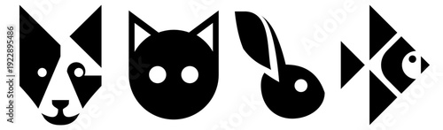 Minimalist geometric pet icons set for veterinary and pet shop branding Modern animal logo collection for vet clinics and animal care services