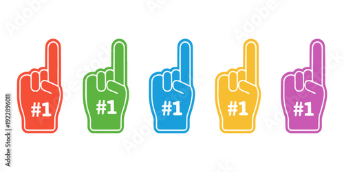 Colorful Foam Finger #1 Hands  Sports Fan Cheering Vector Illustration Set
