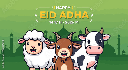 Cartoon Sheep Cow and Goat Illustration.