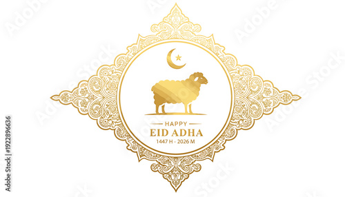 Golden Sheep Illustration with Crescent Moon Symbol.