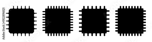 Microprocessor CPU Chips in a Row Flat Design Vector Illustration
