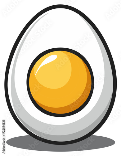 Cartoon Illustration of a Hard Boiled Egg with a Yellow Yolk