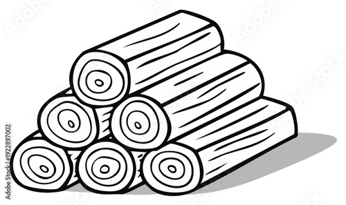 Stack of firewood logs illustrated in simple black and white line art style