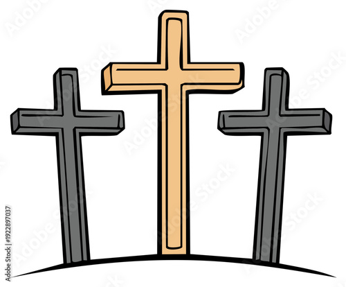 Three Crosses on a Hill Depicting Faith and Hope, Symbolizing Resurrection and Religious Beliefs