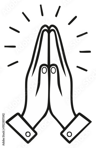 Hands in Prayer, Sketch Illustration of Praying Hands, Spiritual Meditation, Humble Request or Gratitude, Religious Devotion, Line Art