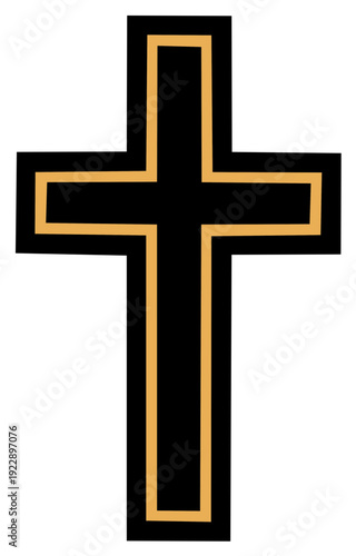 Cross Symbol in Black with Gold Border Simple and Elegant Graphic