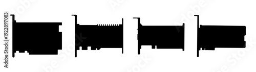 Network Card Silhouettes with Cables and Connectivity vector illustration