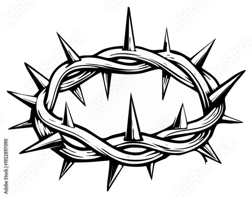 Symbolic Crown of Thorns Drawing with Sharp Spikes for Religious Themes and Concepts