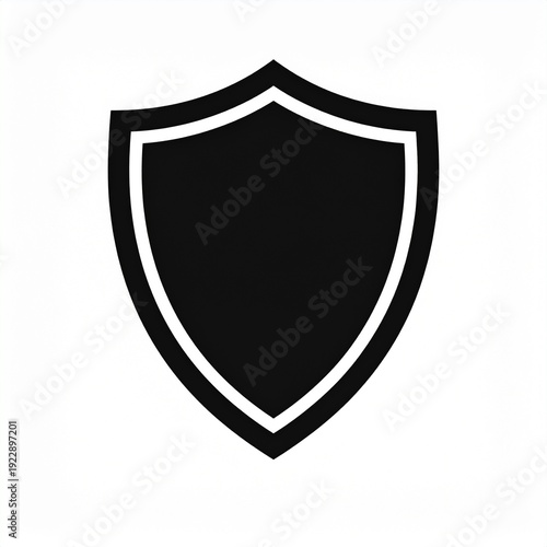 Black shield emblem icon isolated on white background security protection vector