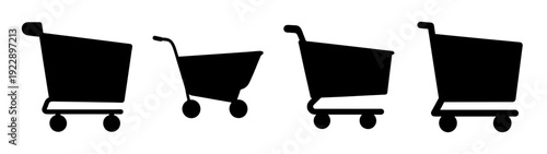 Set of black shopping carts with different designs on white background flat design vector illustration