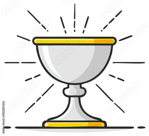Metallic Chalice Illustration with Golden Rim and Radiating Light Lines