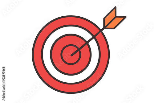 A flat illustration of a red circular target with an arrow hitting the center bullseye against a black background. This graphic represents success, goals, and precision in business.