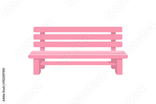 A pink wooden park bench illustration isolated on a black background. The bench features a three-slat backrest and a sturdy seat design in a minimalist flat style.