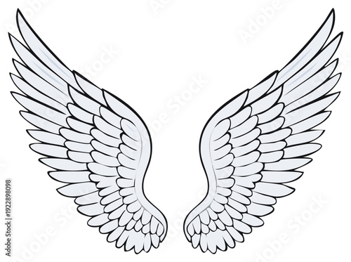 Vector Angel Wings Illustration. White Feathered Wings Graphic Element Design