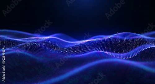 Glowing blue waves of light on dark background