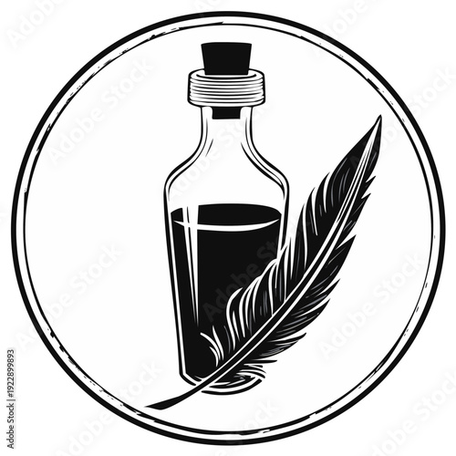 Vintage Inkwell and Quill Symbol Illustrating Writing and Creativity