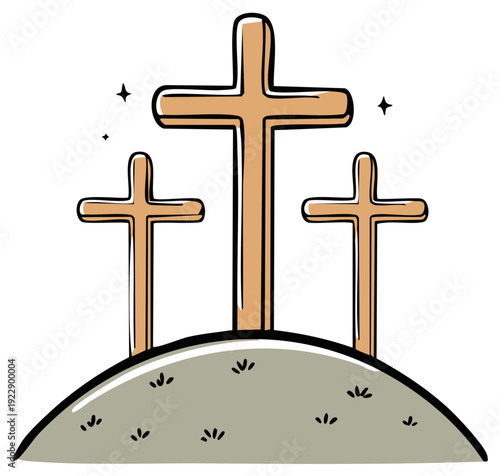 Three Wooden Crosses on a Hilltop: Christian Symbol of Faith and Sacrifice