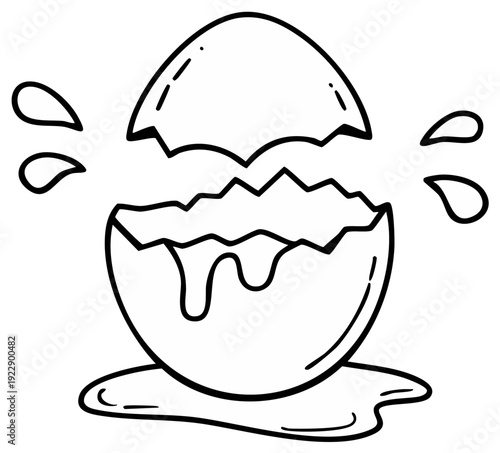 Cracked Egg with Splattering Liquid and Shell Fragments Drawing