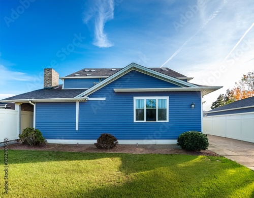 blue vinyl siding of residential house