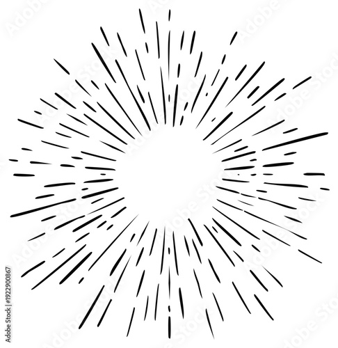 Black and white sunburst burst explosion radiating lines abstract graphic design element