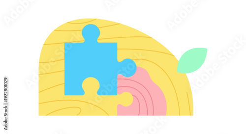 Blue Puzzle Piece on Yellow Background.