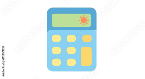 Blue Calculator with Yellow Buttons and Display.
