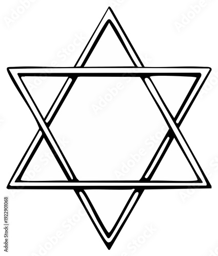 Black and white outline of the Star of David geometric symbol of Judaism religious iconography