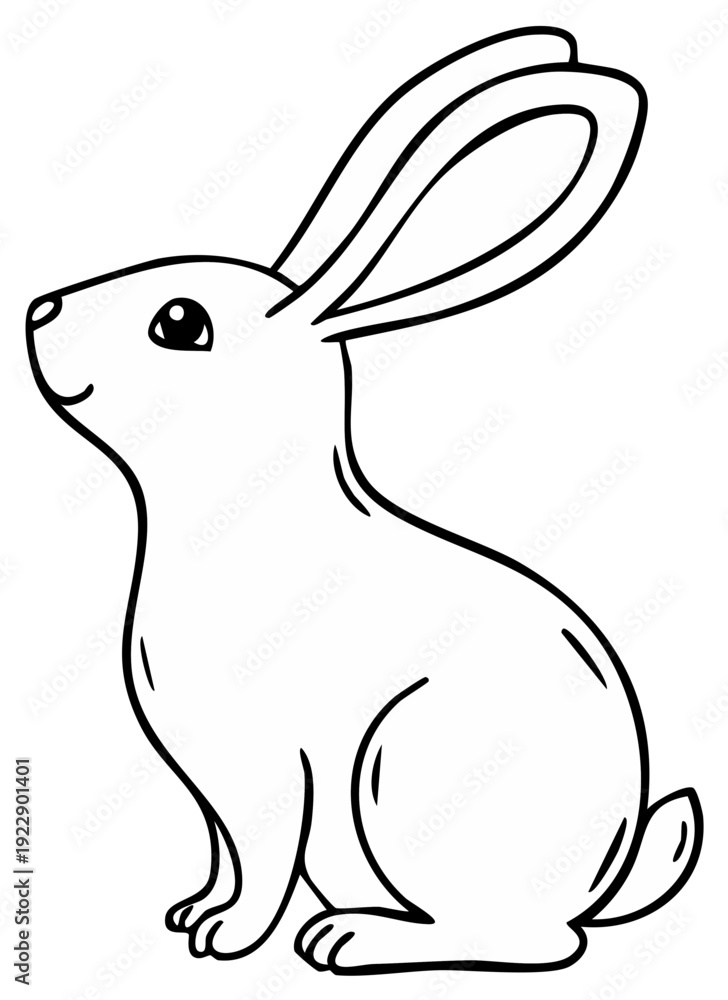 Obraz premium Outline drawing of a cute sitting rabbit with upright ears and looking up