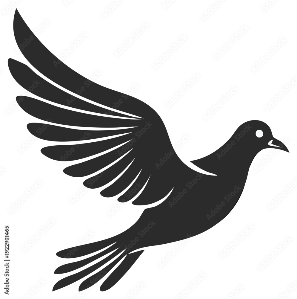 Obraz premium Black Silhouette of a Dove in Flight with Wings Spread Wide