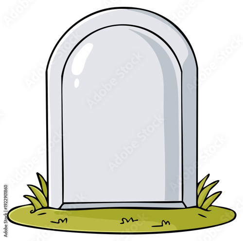 Cartoon style gravestone marker on green grass, Halloween and memorial vector design, with blank headstone
