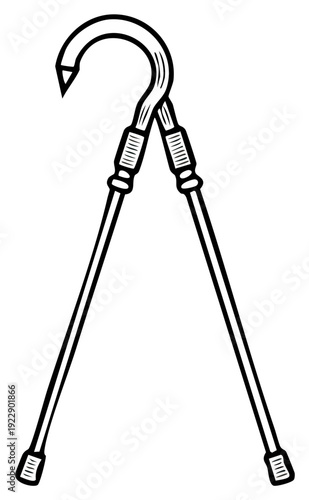 Stylized illustration of two crossed shepherd's crooks or walking sticks with hooked tops