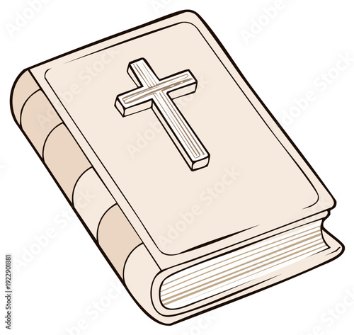 Simple drawing of a closed Bible with a cross symbol on its cover representing faith and spirituality