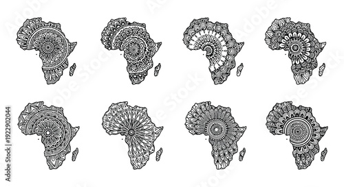 Intricate designs of the african continent repeated in a grid pattern