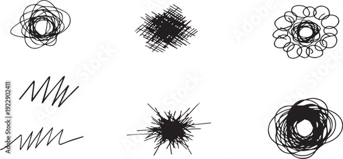 Collection of six abstract black and white inkblot designs