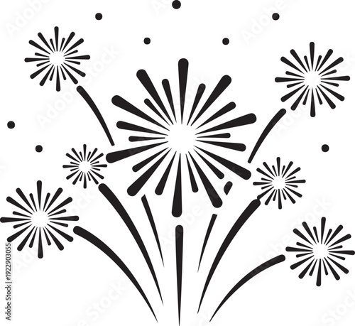 A minimalist graphic of fireworks exploding in the night sky.